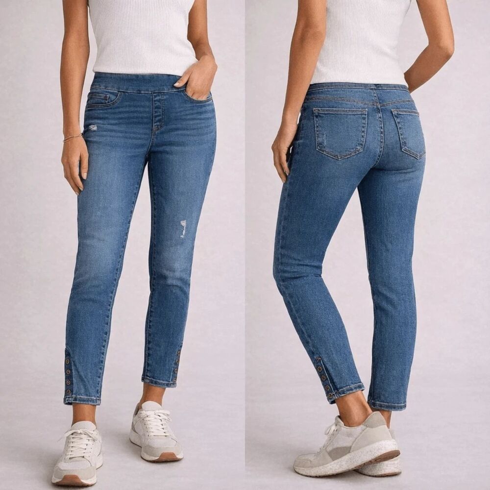 Chicos Distressed Jegging Ankle Jeans w Button Leg Opening US 16R (3R)